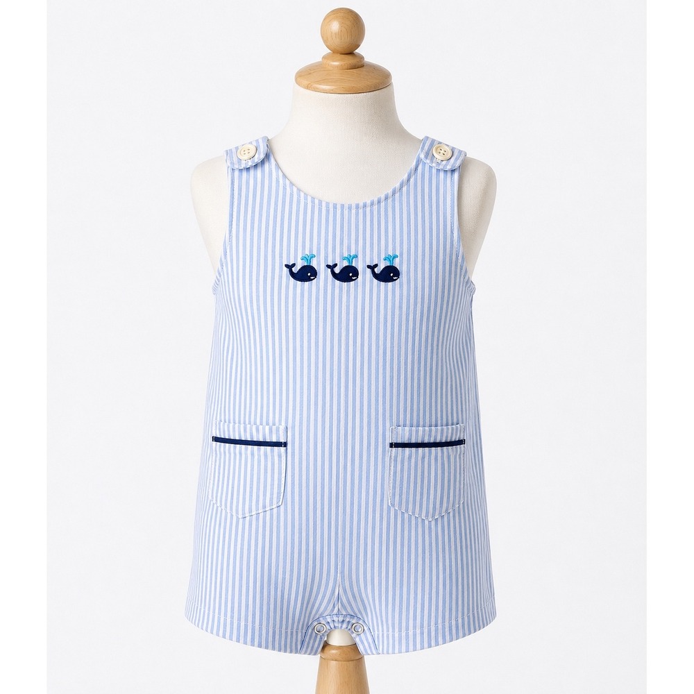 Edgehill Collection Baby Boy Blue Seersucker Whale Romper 3M Striped Nautical